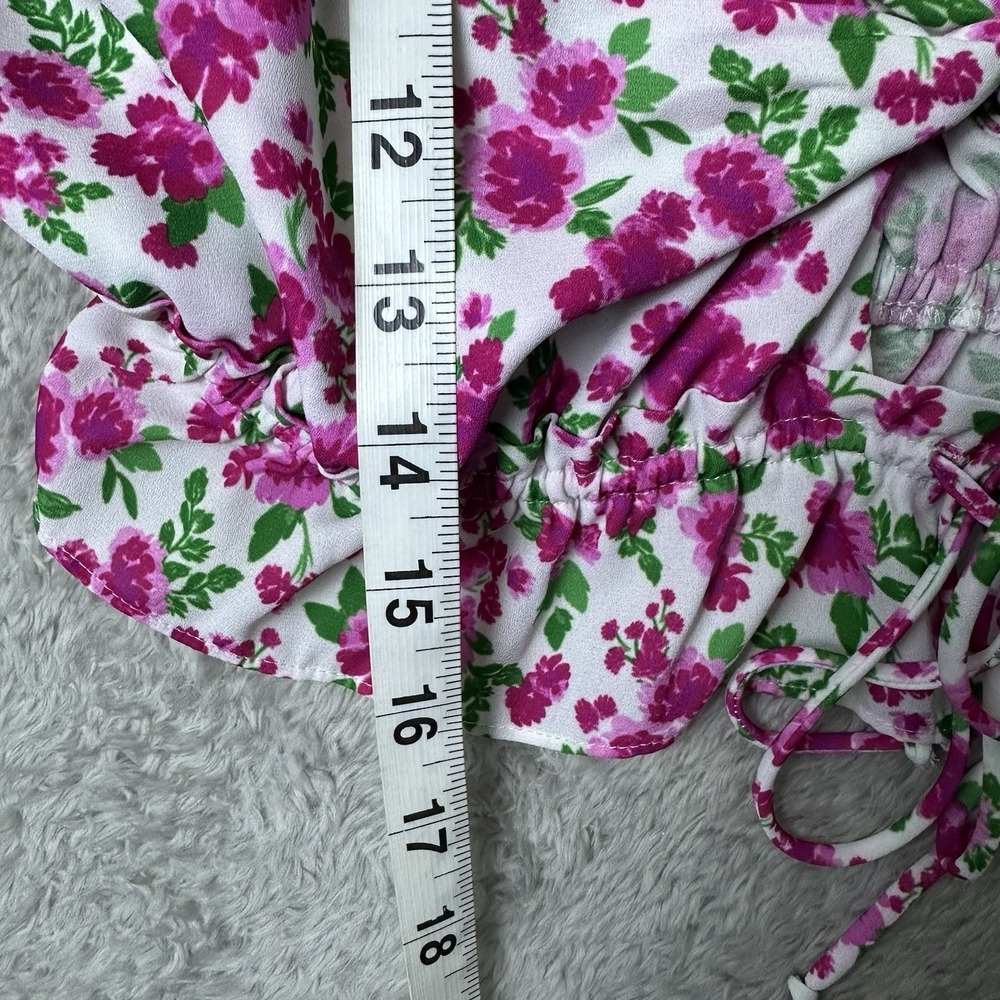 For Love & Lemons Womens S Crop Top Floral Puff Sleeve Smocked Hem Cottagecore - Picture 6 of 11